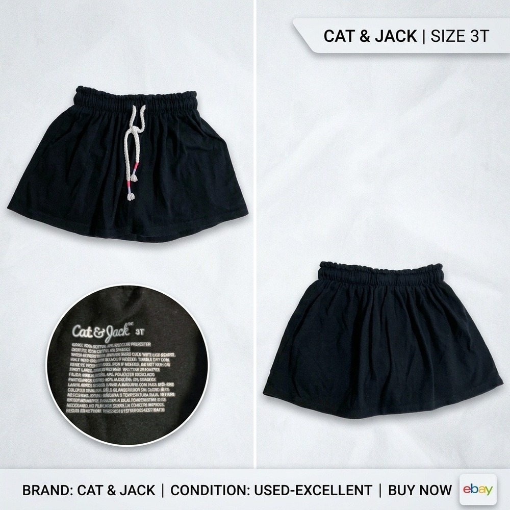 Cat & Jack Skort Toddler 3T Black Excellent Jersey Knit Pull On Shorts Skirt